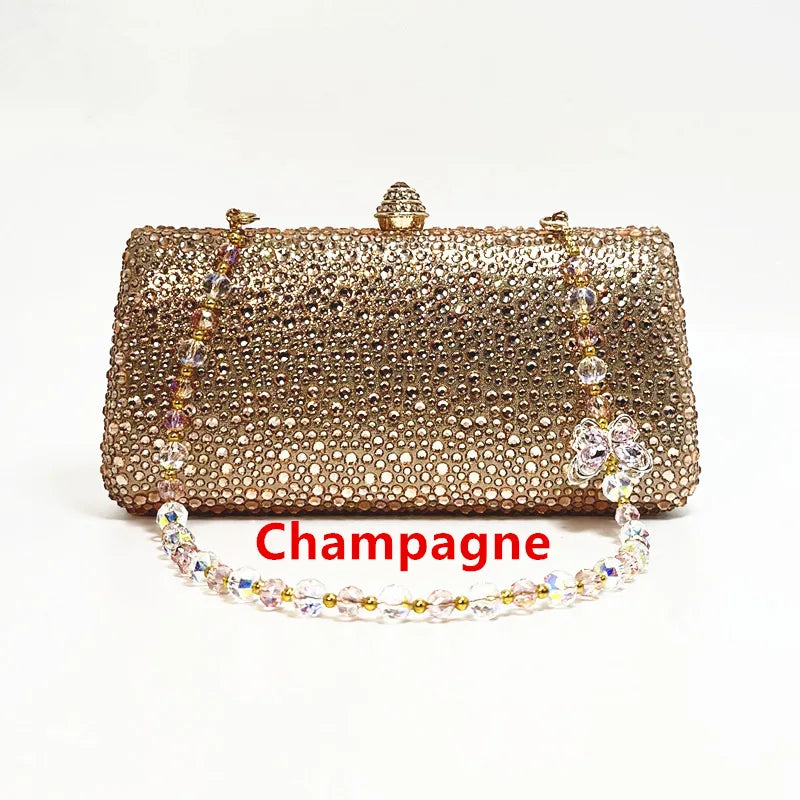 XIYUAN Orange Crystal Evening Clutch Bag Glittering Diamond Crossbody Purse Wedding Bridal Handbag Gorgeous Stones Party Purses