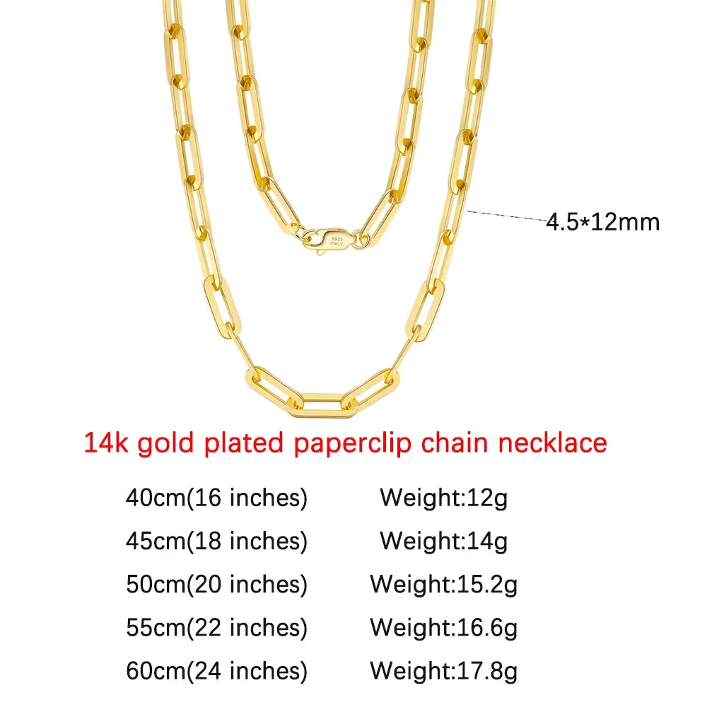 ORSA JEWELS 14K Gold Plated Genuine 925 Sterling Silver Paperclip Neck Chain 6/9.3/12mm Link Necklace for Women Men Jewelry SC39