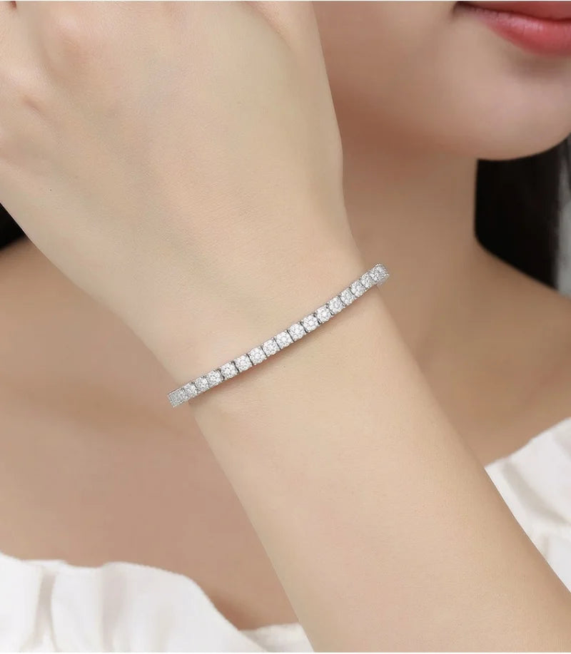 Women's Fashion 4mm Zirconia Tennis Bracelet Crystal Charm Designer Thin Chain Wedding Jewelry