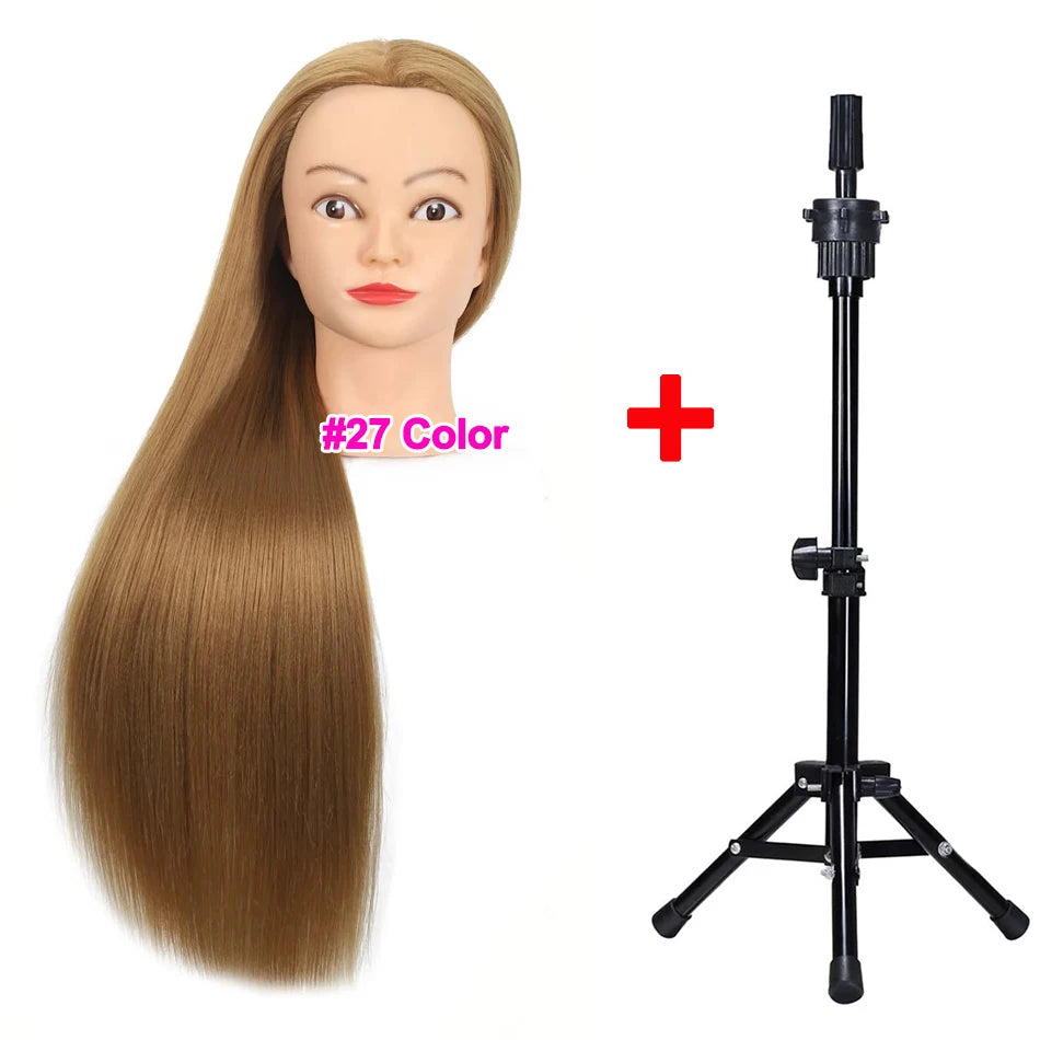 Realistic Mannequin Head With Synthetic Hair Versatile Beauty Training Aid For Hairstylist Makeup Practice Headdoll With Stand