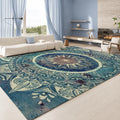 Large Indoor Area Rug, Soft Velvet Low Pile with Non-Slip Dotted Backing, Machine Washable, Blue Boho Mandala Pattern, Great for Living Room, Bedroom, Entryway Home Decor