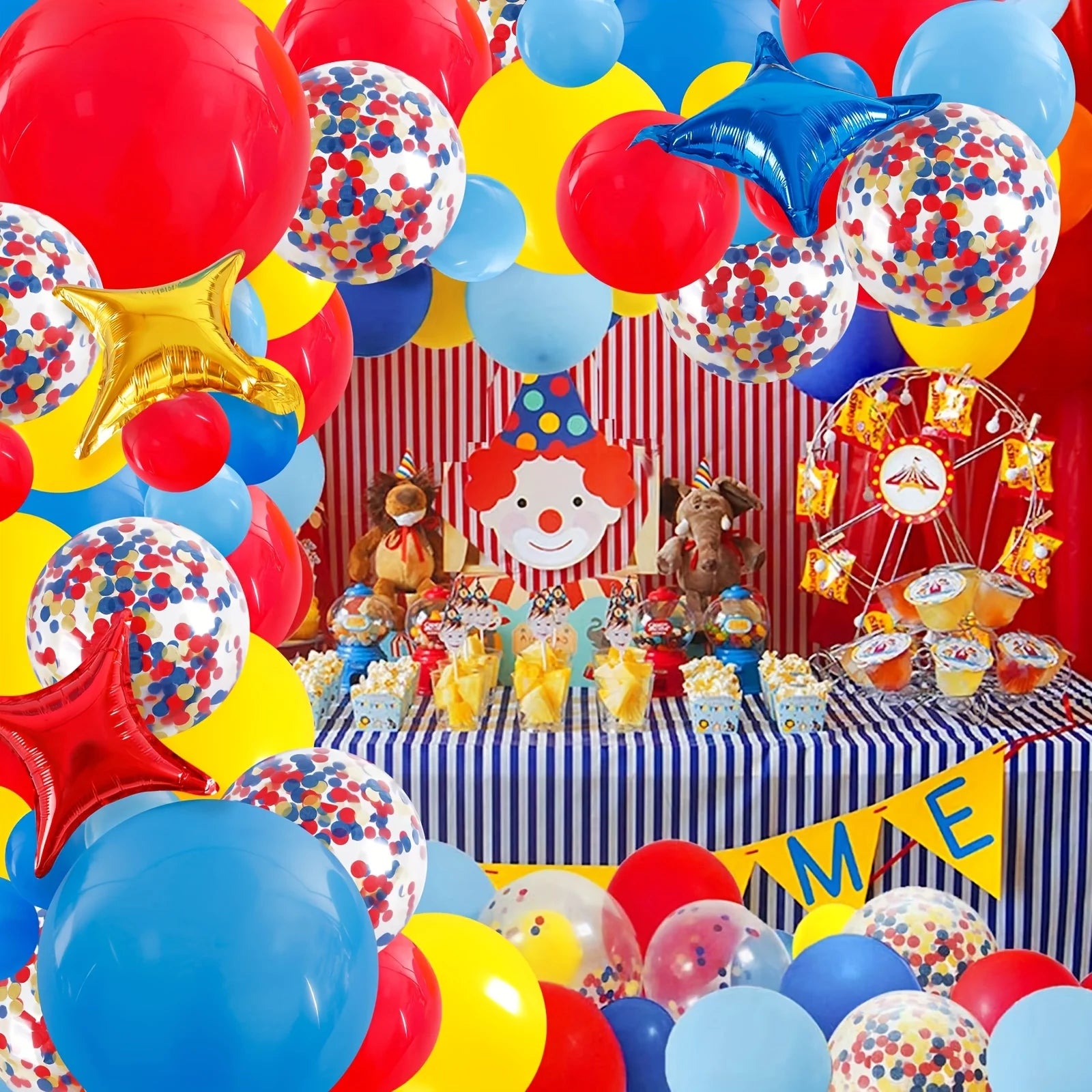 139Pcs Carnival Circus Balloon Garland Arch Kit Red Blue Yellow Basic Rainbow Multi Color Latex Balloons Star Shaped Aluminum Foil Balloons With Party Whistles Puncture Resistant Not Easy To Break Multi Function Game Props Id