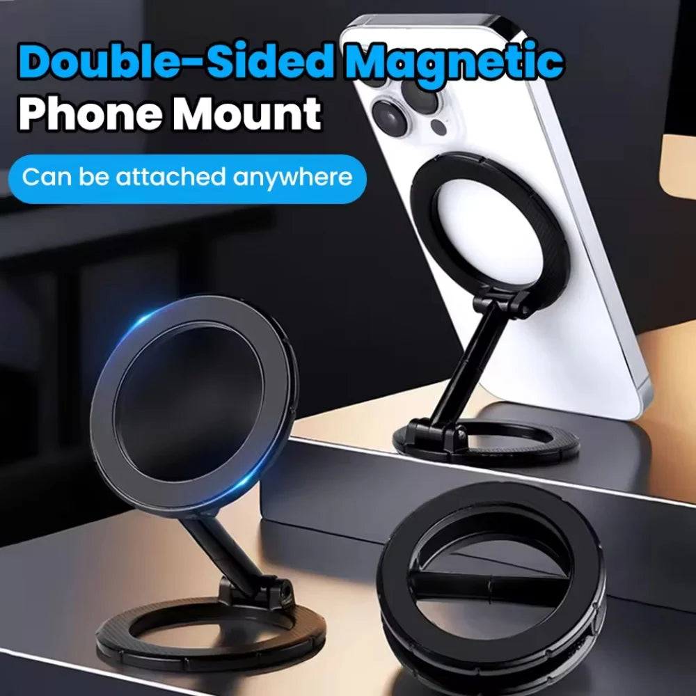 1 PC Portable Foldable Magnetic Phone Holder 360° Rotating Double-Sided Car Mount with Double Magnetic Absorption Mobile Stand