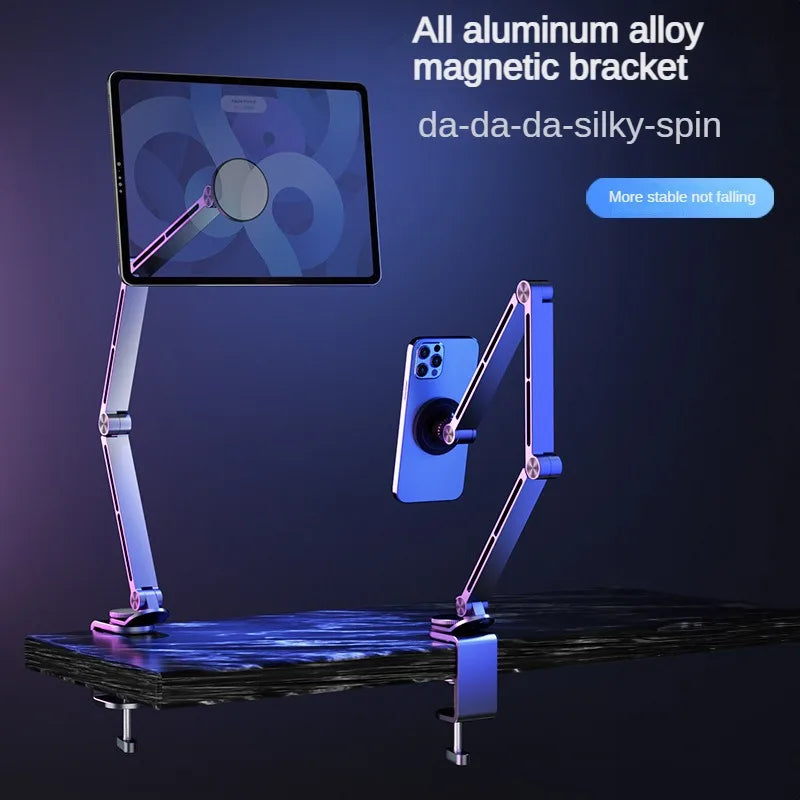Dktop Magnetic Tablet Phone Stand Magnetic Phone Adjustable Boom Arm Stand Suitable for iPad Lazy Folding Aluminum Alloy Holders