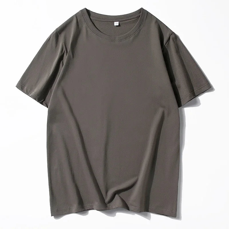 Men's Solid Color Round Neck Cotton Short Sleeved T-shirt Summer Comfortable Top