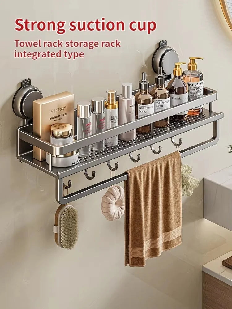 Bathroom No Drill Suction Cup Suction Rack Bathroom Shelf Toilet Space Aluminum Hanging Rack Bathroom Organizer Hang On The Wall