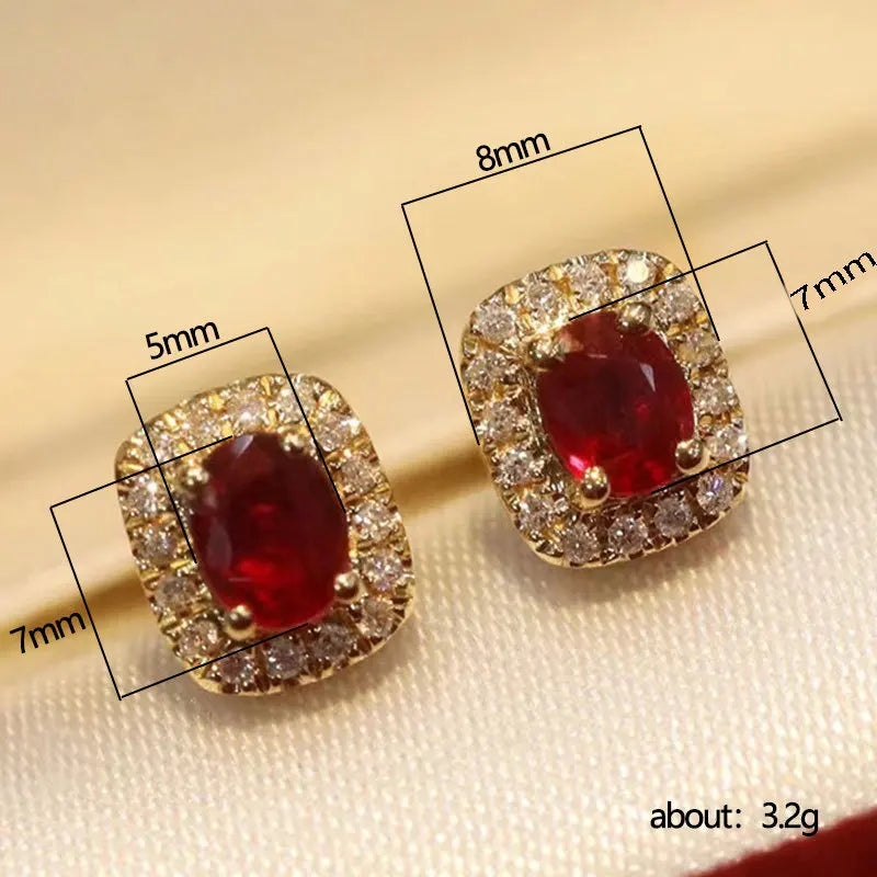 Huitan Fashion Red Cubic Zirconia Stud Earrings Luxury Gold Color Wedding Ear Accessories for Women Versatile Jewelry Wholesale