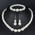 3 PCS Imitation Pearl Fireball Necklace Bracelet Earring Stud Jewelry Set Silver Color Crystal Stone Elegant Bridal Jewelry Gift