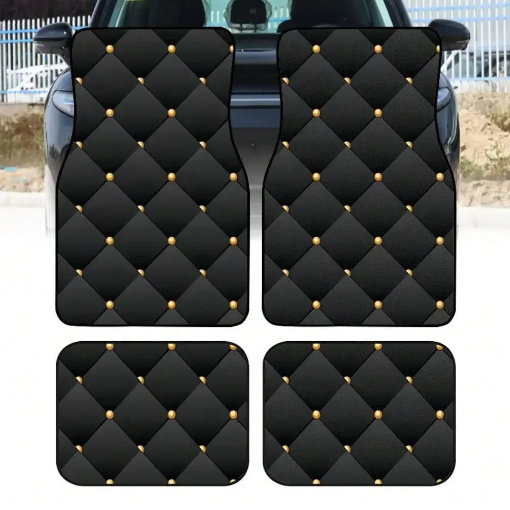 4PCS diamond, printed car floor mat, suitable for cars, trucks, SUVs, This floor mat is durable, car interior accessories