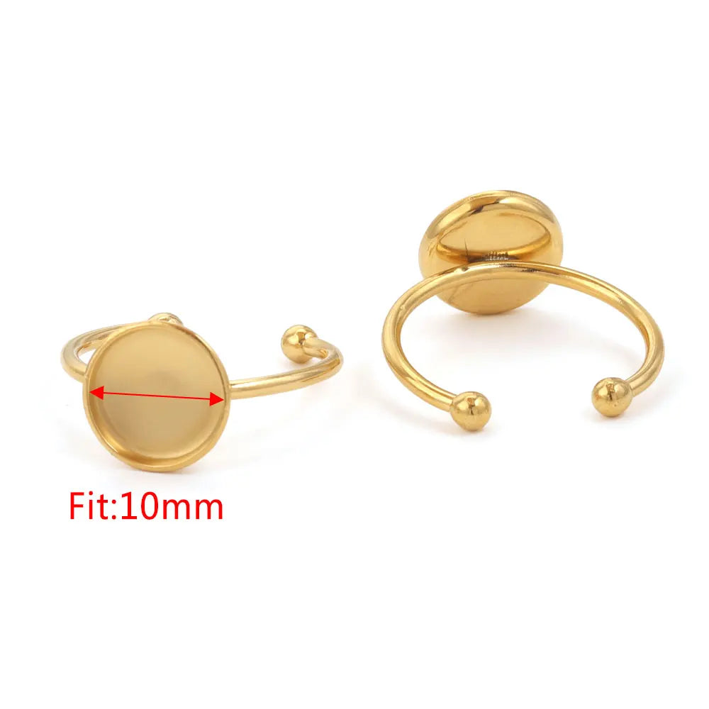10pcs Adjustable Stainless Steel Open Ring Settings Blank Base Bezel Cabochons Rings For Jewelry Making DIY Finger Ring Blank
