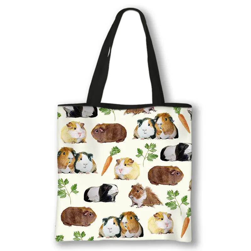 Kawaii Pet Guinea Pig Hamster Print Shoulder Bag Women Casual Handbags Large Capacity Totes Bag Eco Reusable Shopping Bags Gift