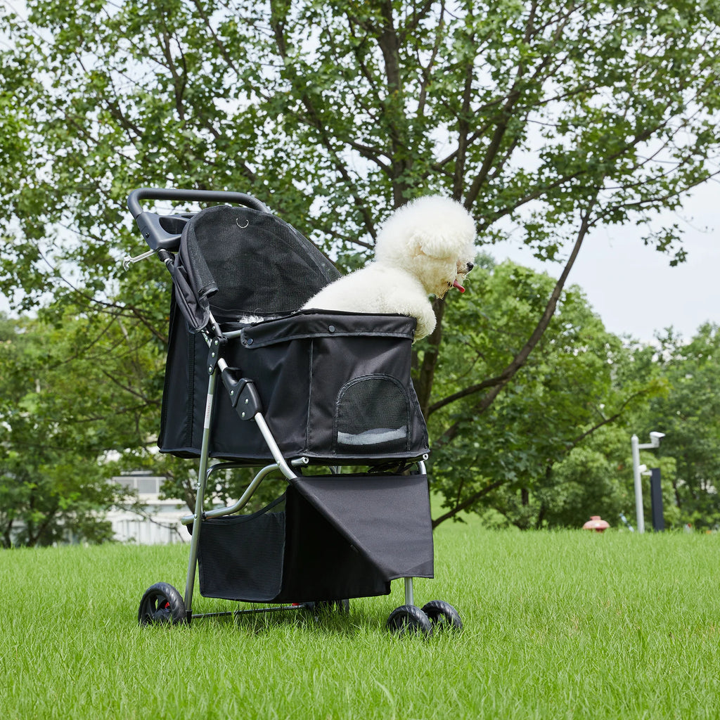 JHK 3 Wheels Foldable Pet Stroller for Small Dogs and Cats Stroller with Mesh Windows Storage Basket Cup Holder for Outdoor Use