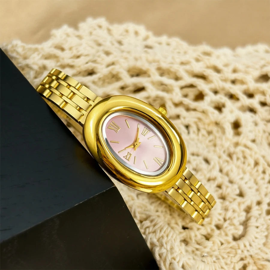 Women Watch Elegant - Vintage Bathtub Oval Dial Steel Strap Timepiece