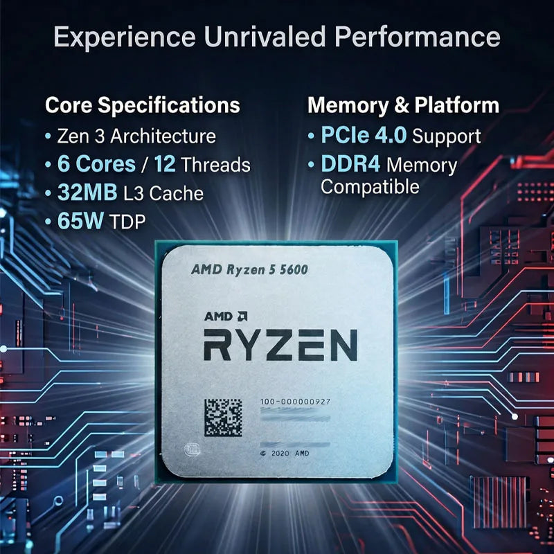 AMD R5 5600 CPU Ryzen 5 5600 3.5 GHz 6-Core 12-Thread 7NM L3=32M 100-000000927 Socket AM4 New but no fan