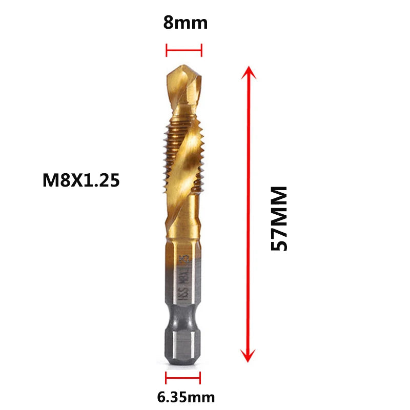 Hex Shank Titanium Plated HSS Screw Thread Metric Tap Drill Bits Screw Machine Compound Tap M3 M4 M5 M6 M8 M10 Hand Tools