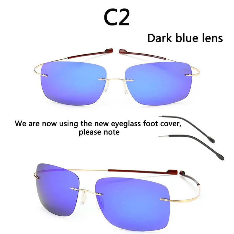NEW Cool 100% Pure Titanium Rimless sunglasses Polarized Lenses Grey Super Thin Lenses Sun-shade UV protection UV400 spring leg