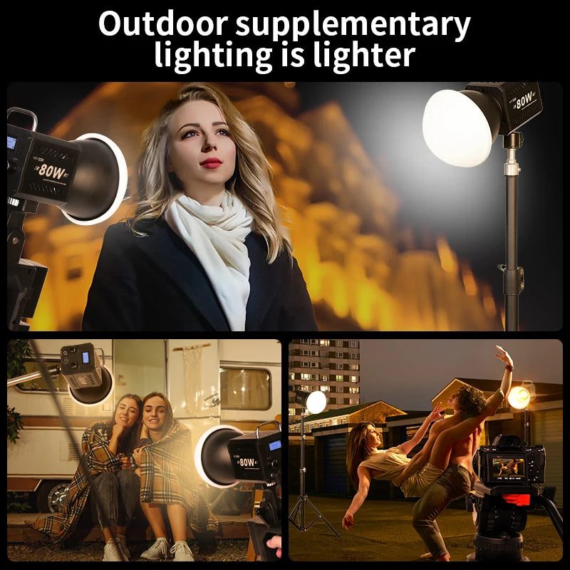 Bi-Color Camera Light 80W COB lamp beads video fill light mini Bowens portable can be handheld live lights 2500-6500K dimmable