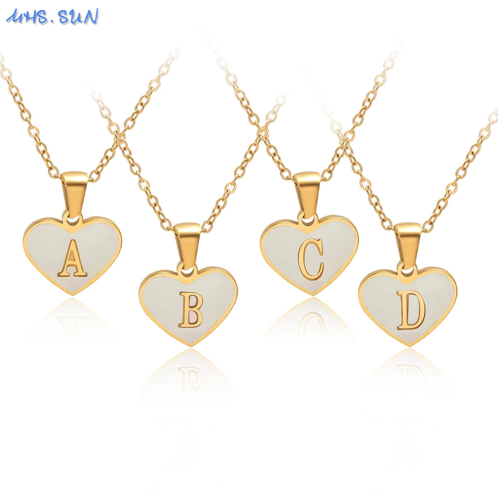MHS.SUN Stainless Steel Heart Initial Necklace for Women Girls Gold Plated A-Z 26 Letter Pendant Choker Jewelry Birthday Gifts