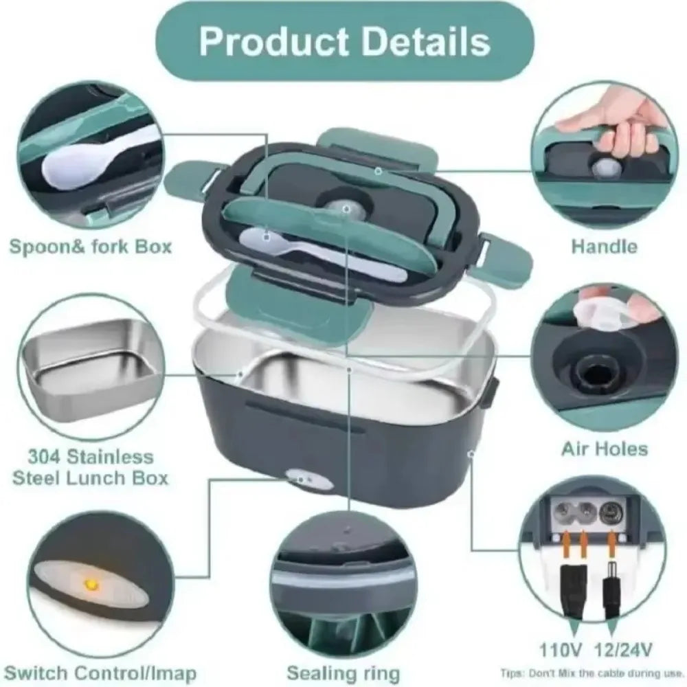 1.5L 60W Portable Electric Lunch Box,Leak Proof Design Car & Home Food Heater – Insulated Heated Lunch Container for Work Travel