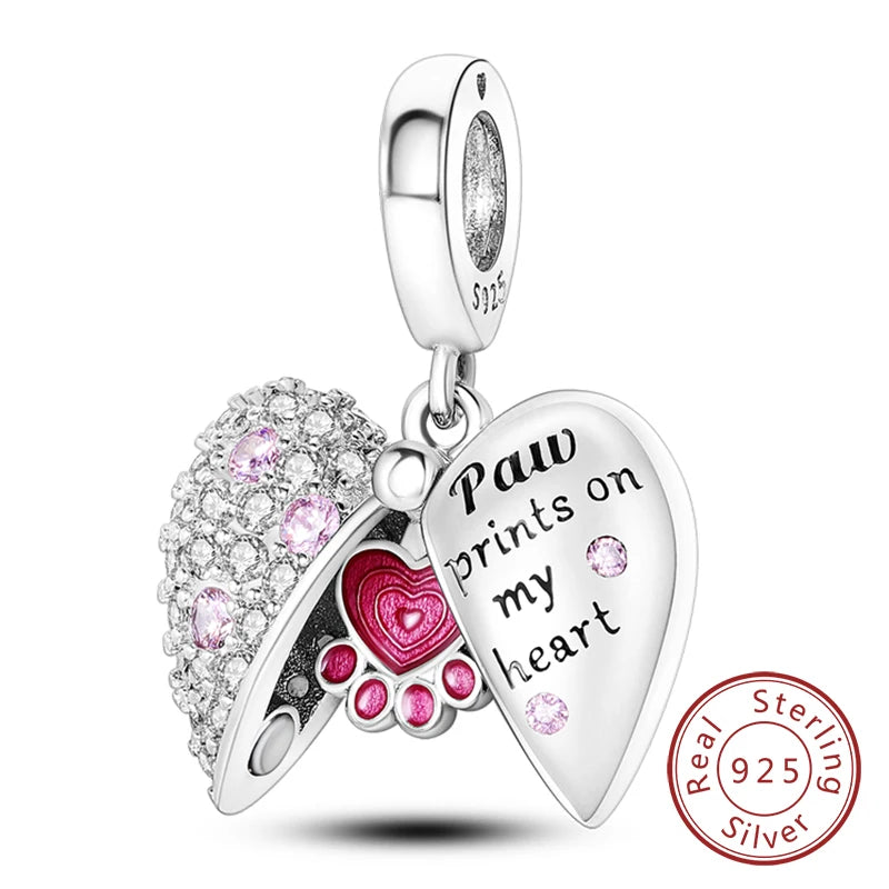 Hot Sale Charm Bead Pendant 925 Sterling Silver Firefly Love Heart Cats Dogs Sunflower Charm for Bracelet Women DIY Jewelry Gift