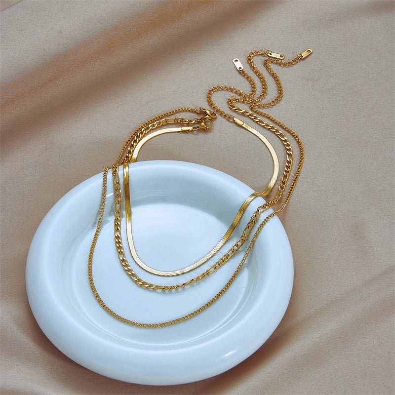 DIEYURO 316L Stainless Steel Gold Color 3 Chains Necklace For Women 2022 Punk Street Trend Rustproof Neck Jewelry Gift Bijoux