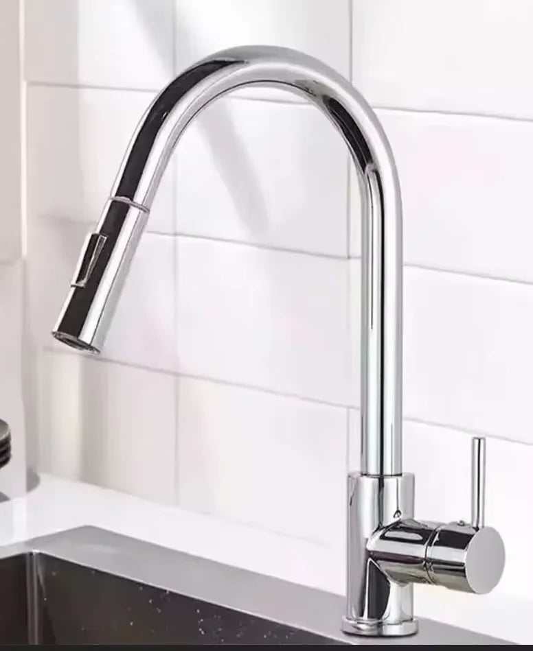 Stainless Steel Kitchen Faucet Single Hole Pull Out Spray 360° Swivel Sink Faucet High Arc Modern Design