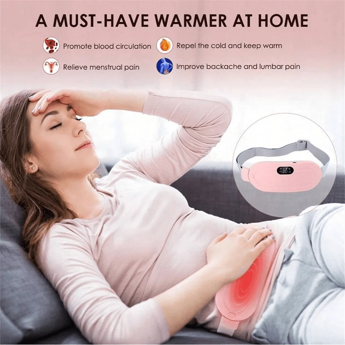 Electric Period Cramp Massager Vibrating Heating Belt for Menstrual Waist Stomach Abdominal Warm Palace Belt