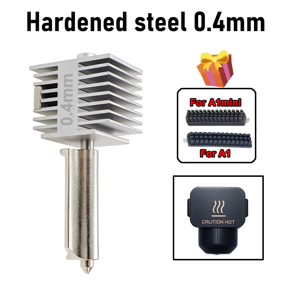 Upgraded Hotend Kit For Bambu Lab A2L/A1/A1 Mini All-in-one Hot End Assembly 0.2/0.4/0.6/0.8mm Hardened Steel Nozzle 3D Printer