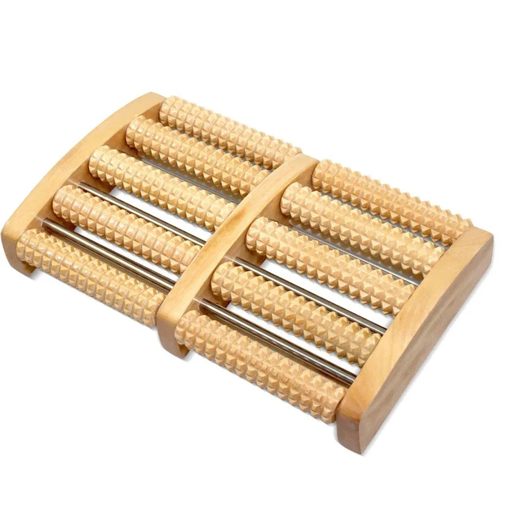 5 Row Wooden Foot Massage Roller Acupressure Trigger Point Relax Pain Stress Relief Shiatsu Roller Foot Massager Care Tools