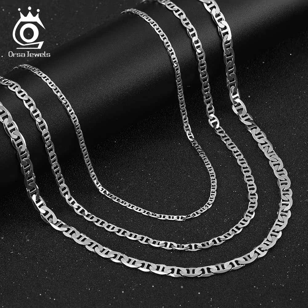 ORSA JEWELS 925 Sterling Silver Chain Necklaces Fashion Party for Men Women DIY Jewelry Simple High Quality 16-24 Inch Wholesale