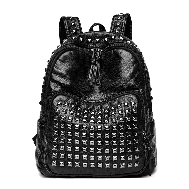 Fashion Rivet Soft Leather Women Backpacks Designer Large Capacity Girls School Bag Luxury Female Bagpack Travel Bags Sac A Main