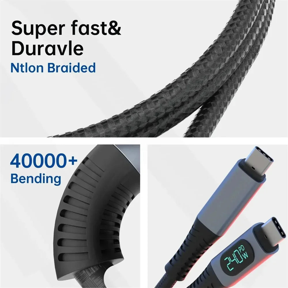 1M USB 4 Cable with LED Display Supports 8K Video 40Gbps 240W USB C Charging Cable For lPhone 15 MacBook Docking Stations