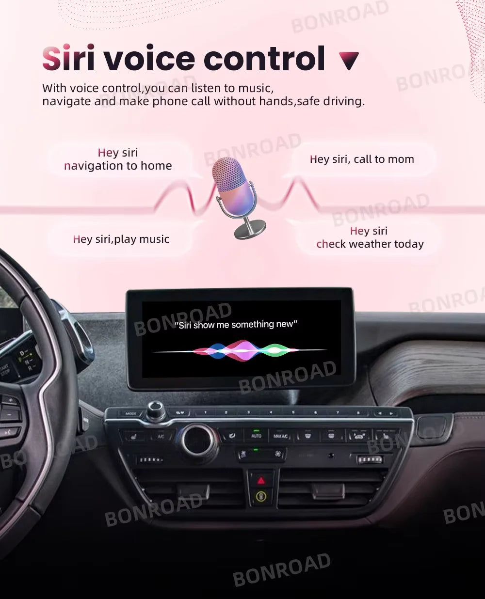 BONROAD Wireless CarPlay Android Auto Retrofit Interface Adapter Fit BMW i3 I01 NBT System Support Wireless AirPlay Mirror Link Bluetooth Handsfree Call Online GPS Navigation Decoder Box