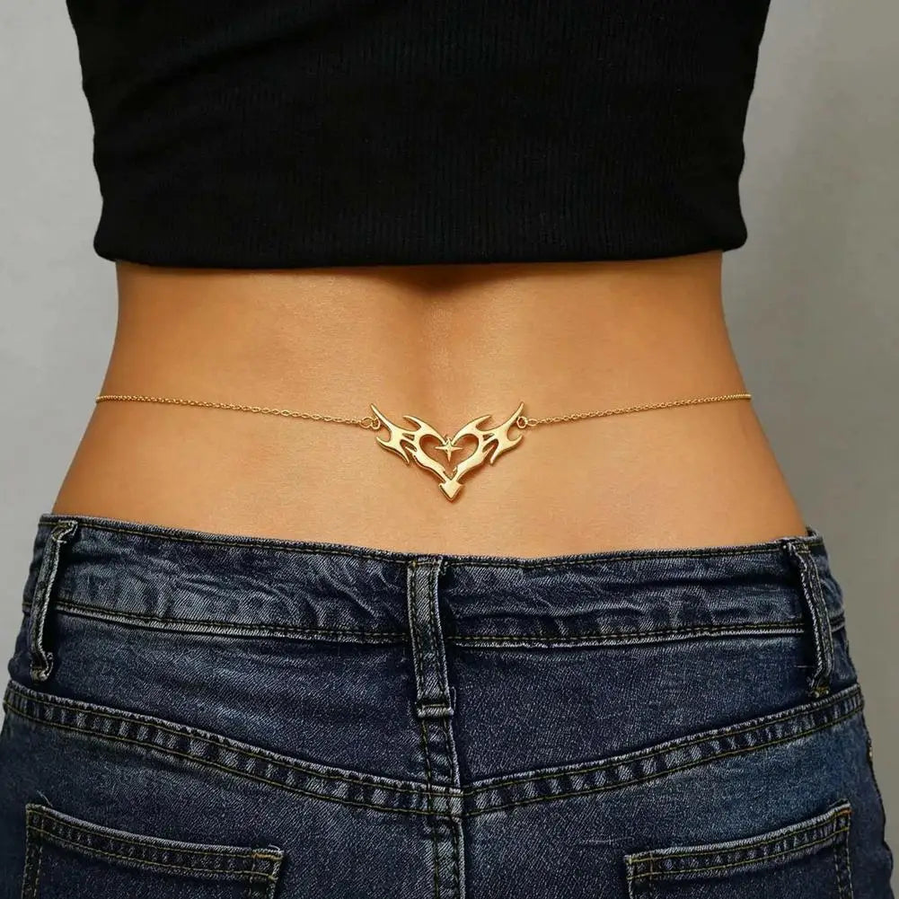 Gothic Heart Flame Waist Chain Sexy Punk Metal  Waist Belly Belt Chain Y2K Body Chain for  Beach Bikini Party Outfit Jewelry
