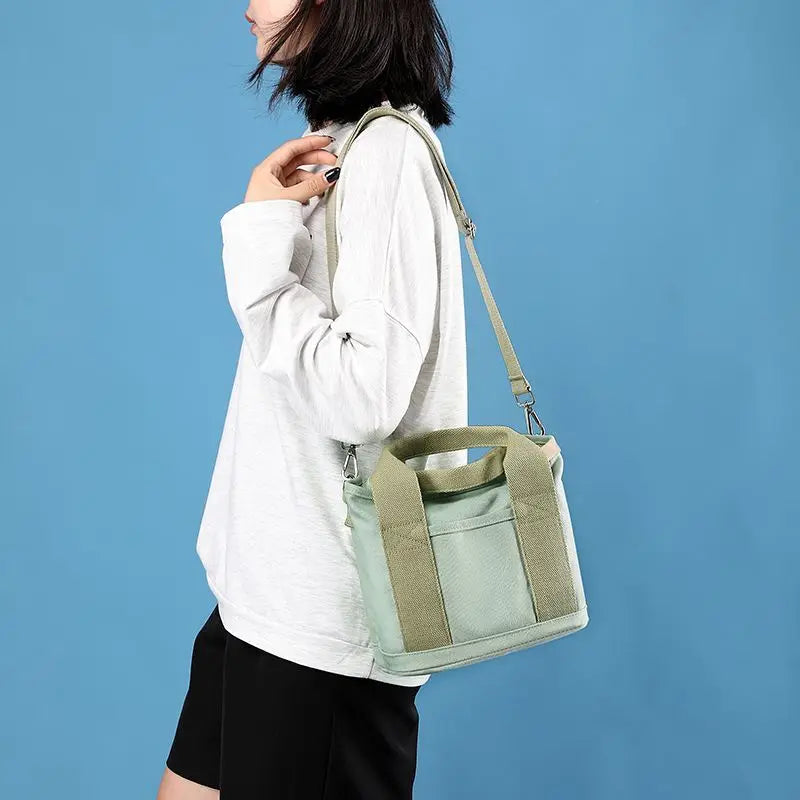 Xierya Women Small Bag with Zipper Fashion Lady Single Shoulder Portable Thickened Canvas Mobile Phone Bucket Tote Bag