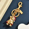 3D Metal Teddy Bear Keychain Heavy Duty Rose Gold Purse Charm Secure Trigger Clasp Accessory for Women Handbag Holiday Presents