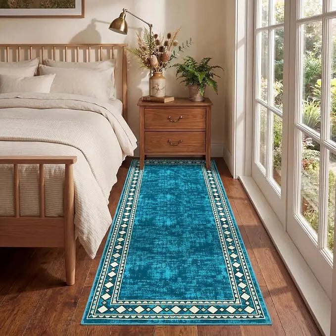 Runner Rug Modern Bordered Hallway Runner Rug, Washable Area Rug Stain Resistant Non-Slip Carpet Minimalist Border Floor Cover Entryway Rug for Laundry Kitchen