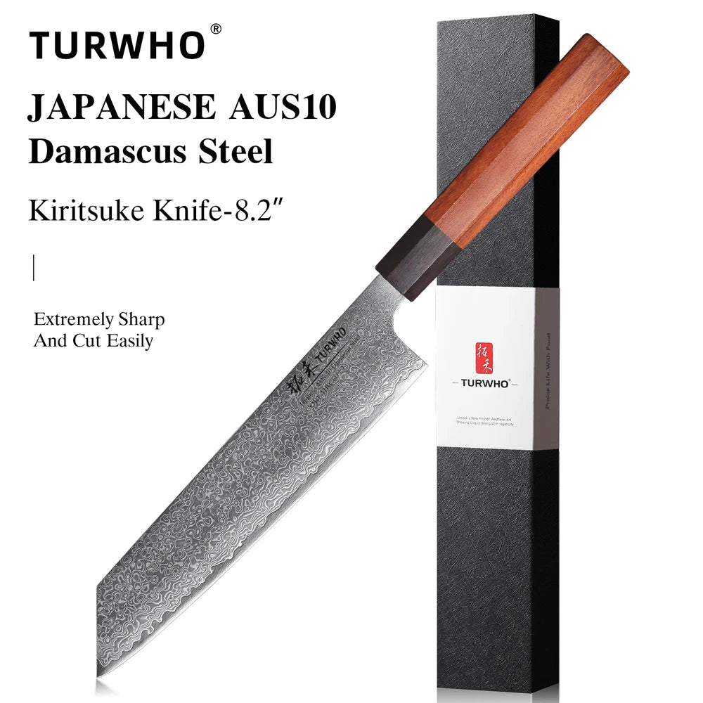 TURWHO Hand Forged Japanese Chef Knife Damascus Steel Kitchen Knives Santoku Sashimi Bread Utility Handmade Blade Cooking Tools