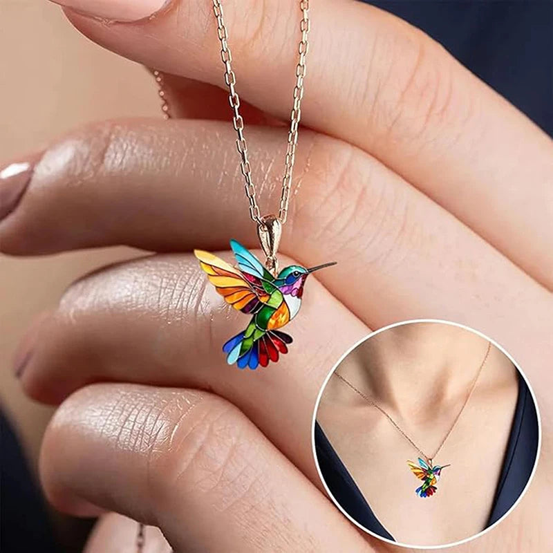 1PC Acrylic Hummingbird 2D Bird Shape Necklace for Women Girls Neck Charms Spring Summer Jewelry Gifts Accessories