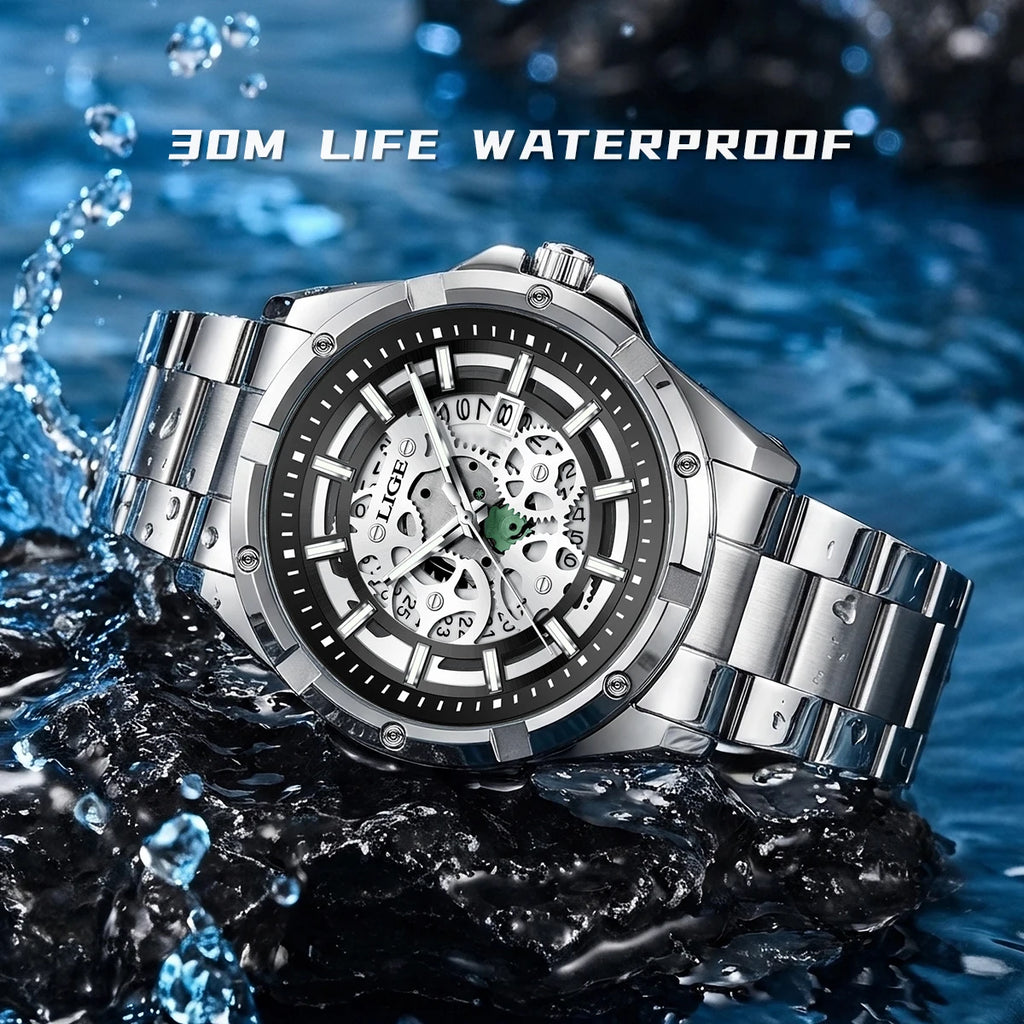 LIGE Business Men's Watches Waterproof Calendar Luminous Fashion Quartz Watch For Man Stainless Steel Male Clock Reloj Hombre