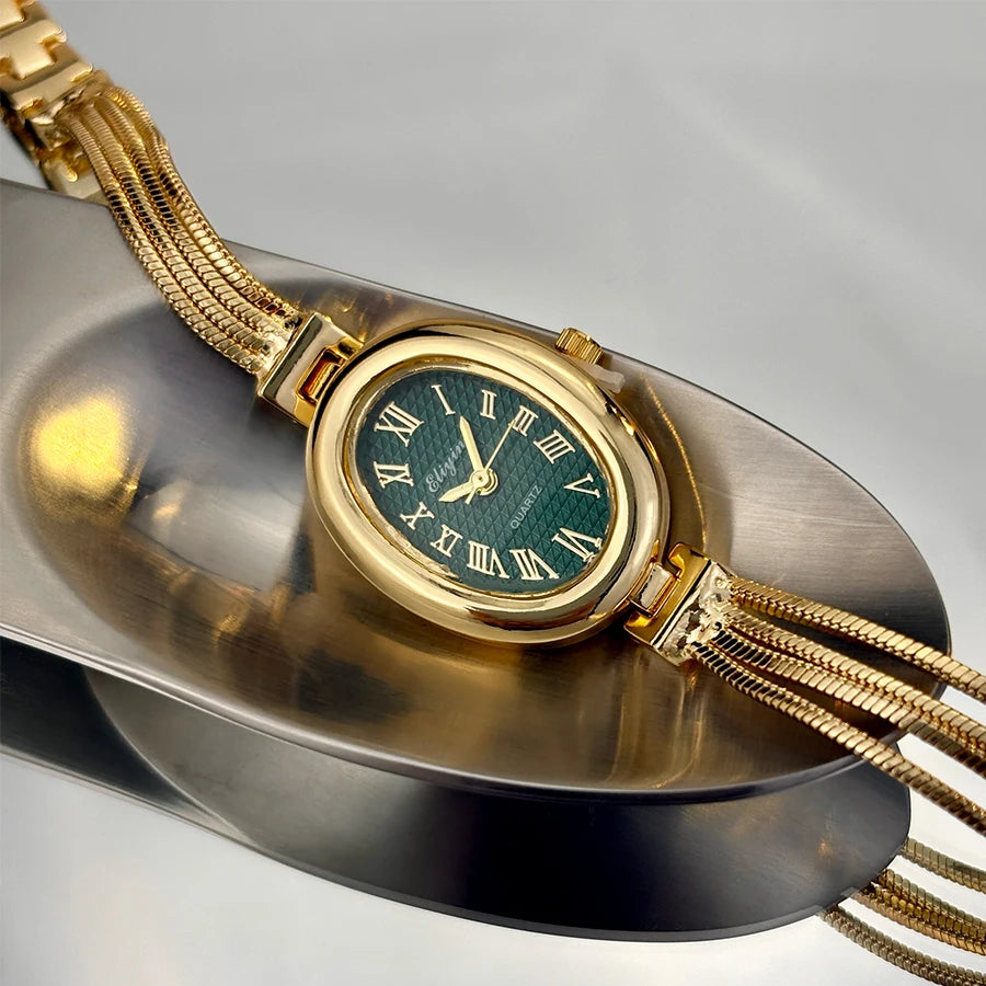 New Fashion Tassel Oval Bath Tub Ladies Bracelet Watch Simple Elegant Wristwatch Live Broadcast Bestseller