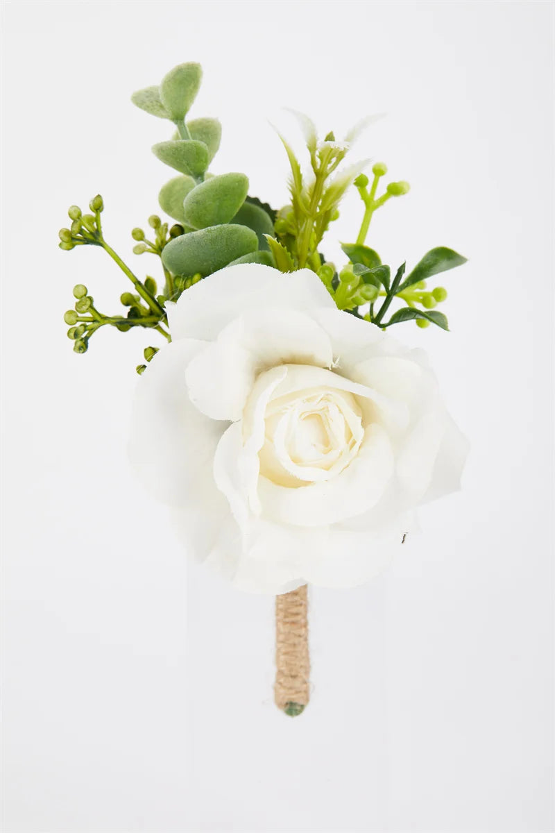 Corsage Men Wedding Rustic Boutonniere White Bridal Wrist Corsage Bridesmaid Groomsmen Party Meeting Personal Decorations