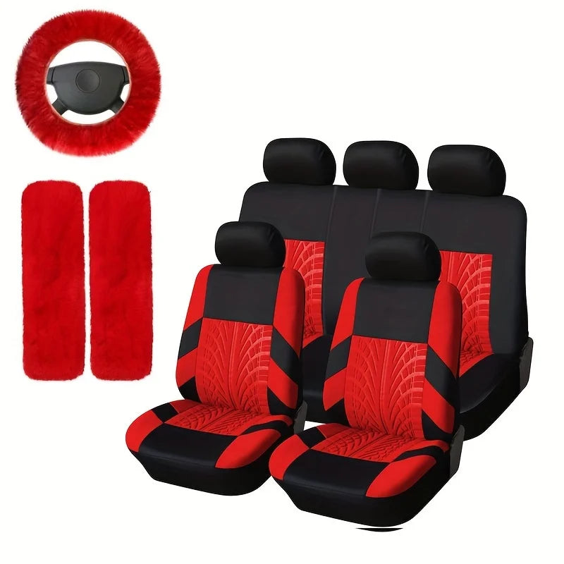 12 sets of car seat covers, suitable for a full 5-seat car, including a steering wheel cover and two shoulder pad covers. Designed for small and medium-sized cars, suitable for use in all four seasons, christmas gifts
