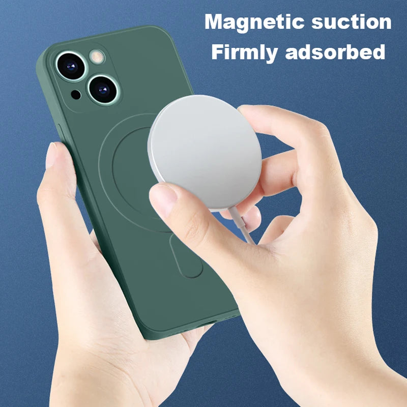 For Magsafe Magnetic Wireless Charge Case For iPhone 14 13 12 11 15 Pro Max Mini XR X S 7 8 Plus Soft Liquid Silicone Back Cover