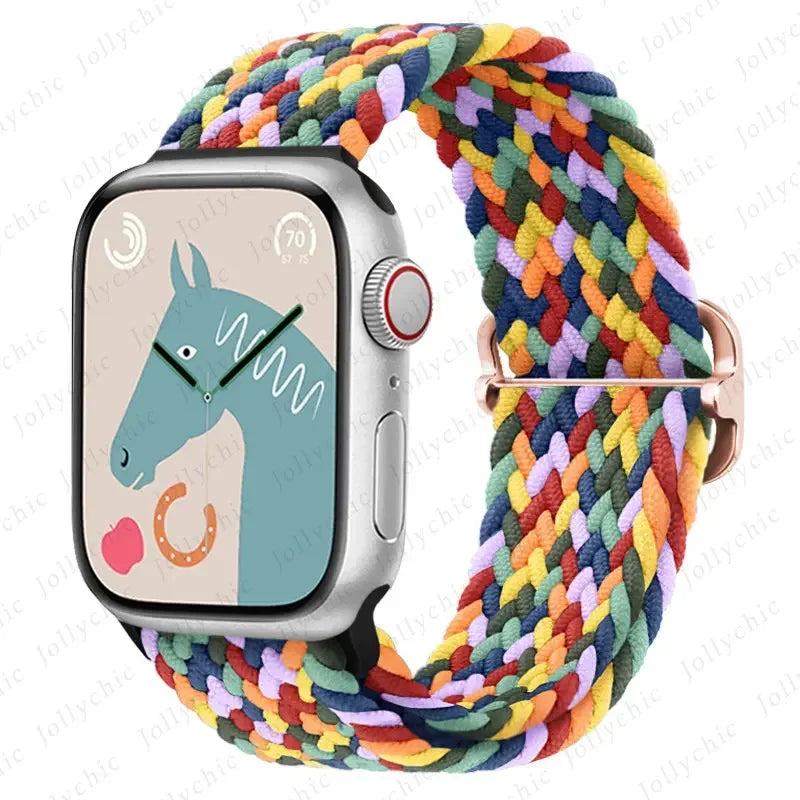 Braided Loop for Apple Watch Strap 44mm 40mm 45mm 41mm 42mm 38mm 49mm Elastic Solo Bracelet IWatch Series 7 Se 3 6 Ultra 8 Band