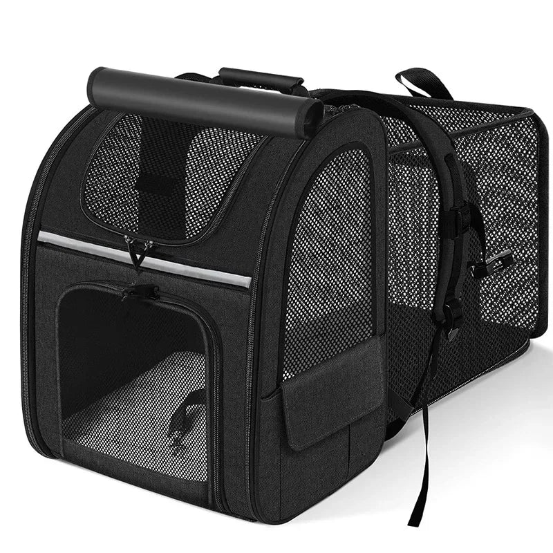 Cat Carrier Dog Backpack Expandable Large Portable Breathable Rucksack with Front Opening Mesh Window Pockets