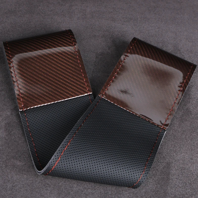 2025 New Carbon Fiber Hand Stitched Car Steering Wheel Cover for Universal 38cm Wheels Luxury Fashionable Durable Black Brown