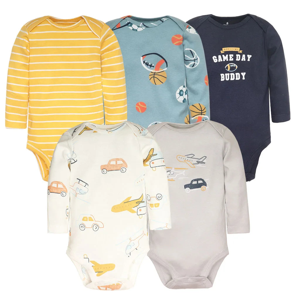 2025 Spring Autumn Toddler Baby Boys Girls Bodysuit 5 PCS Long Sleeve Cotton Infant Jumpsuit Cartoon Newborn Clothes