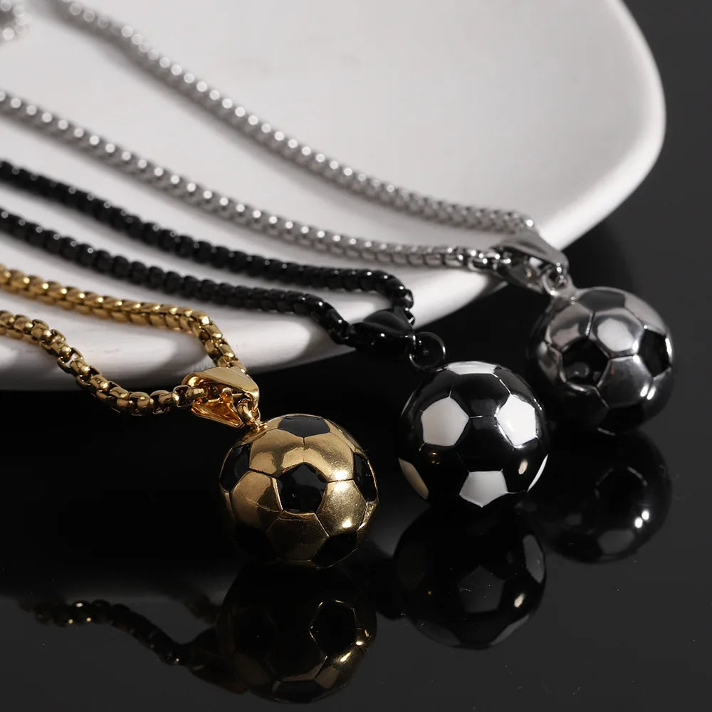 HNSP 316L Stainless Steel Football Ball Pendant Soccer Necklace For Men Jewelry Fans Gift