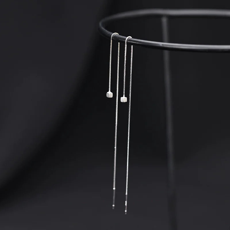 New 925 Sterling Silver Minimalist Square Earrings With Long Earrings Tassel Earrings Luxurious Wedding Jewelry Bridesmaid Gift